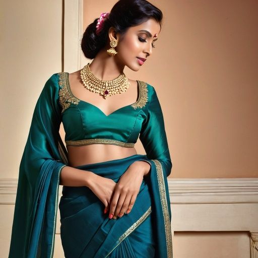 Satin Elasticated Puff Sleeves Blouse Design for Sarees